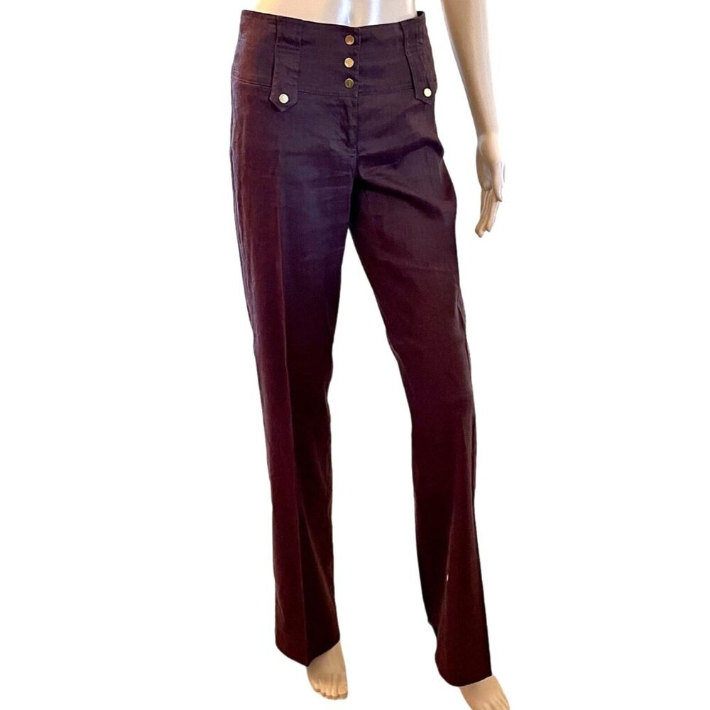 Cache Womens Linen Blend Brown Pants Size 2